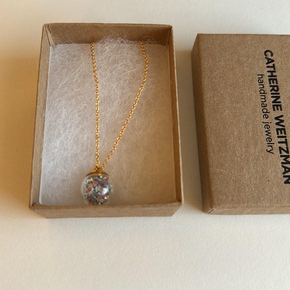 Catherine Weitzman Jewelry - Long Gold Tone Chain w/ Small Clear Globe w/Stones - Picture 7 of 8